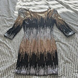 As U Wish Black, Gold, and Silver Sequin Dress